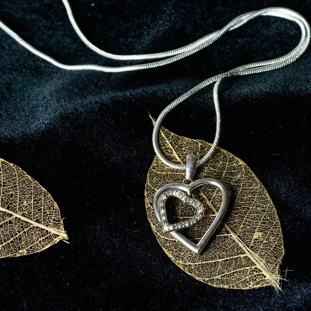Heart in Heart Pendant on Snake Chain 925 Silver